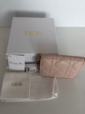 Dior Beige Quilted Leather Card Case with Gold Hardware